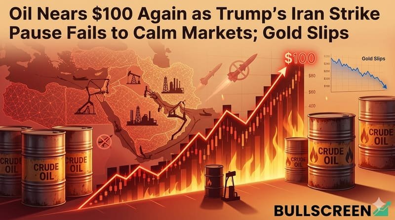 Oil Nears $100 Again as Trump’s Iran Strike Pause Fails to Calm Markets; Gold Slips