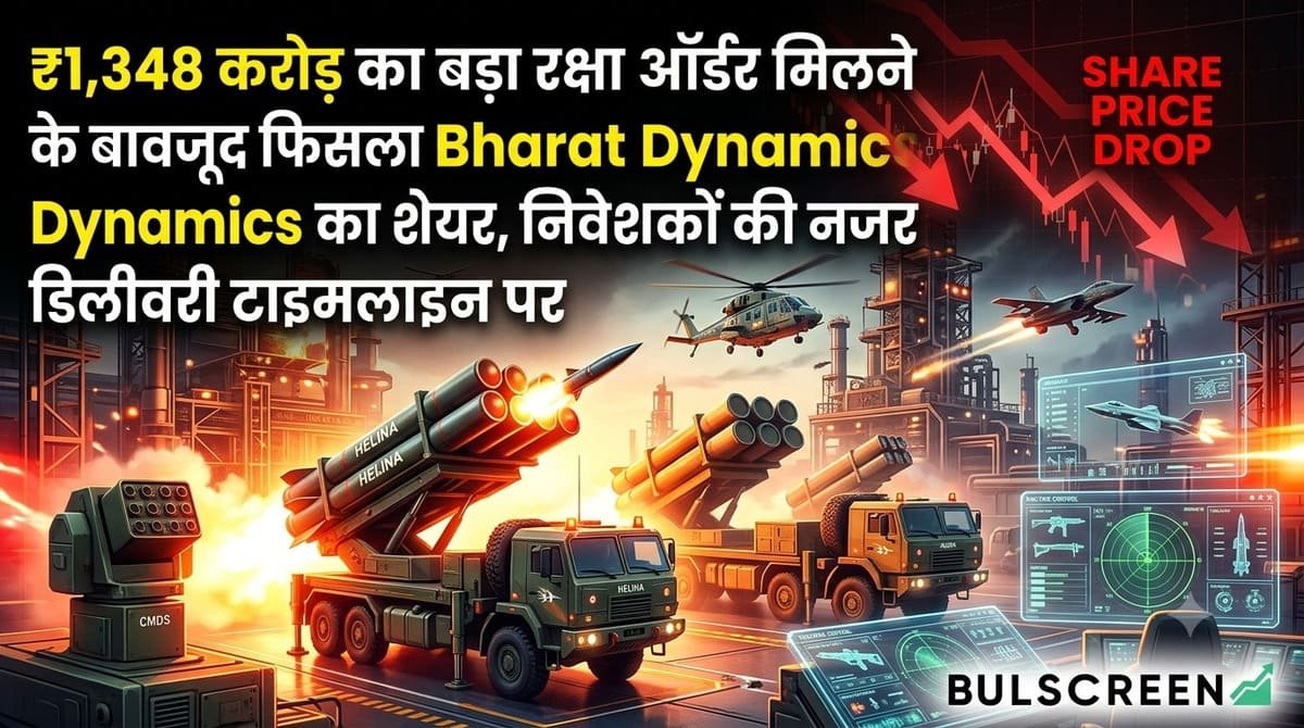 ₹1,348 करोड़ का बड़ा रक्षा ऑर्डर मिलने के बावजूद फिसला Bharat Dynamics का शेयर, निवेशकों की नजर डिलीवरी टाइमलाइन पर