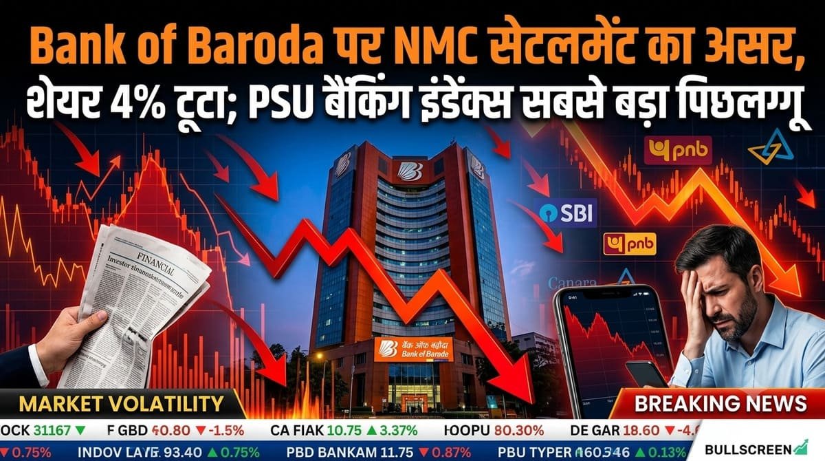 Bank of Baroda पर NMC सेटलमेंट का असर, शेयर 4% टूटा; PSU बैंकिंग इंडेक्स सबसे बड़ा पिछलग्गू