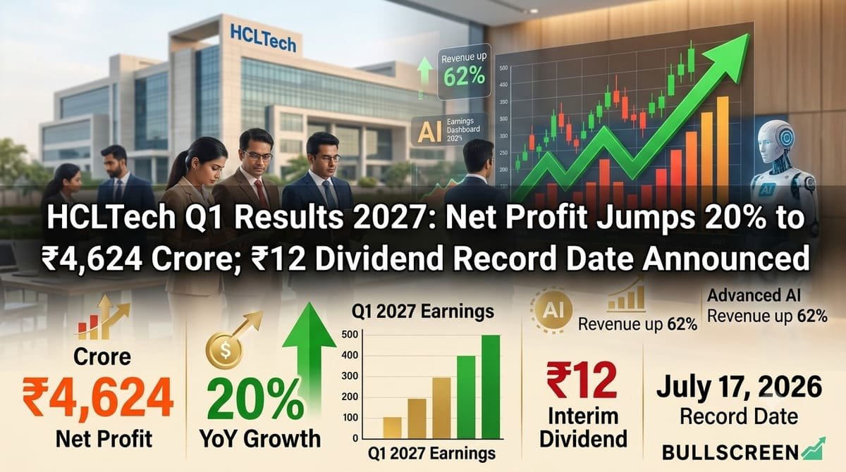 HCLTech Q1 Results 2027: Net Profit Jumps 20% to ₹4,624 Crore; ₹12 Dividend Record Date Announced