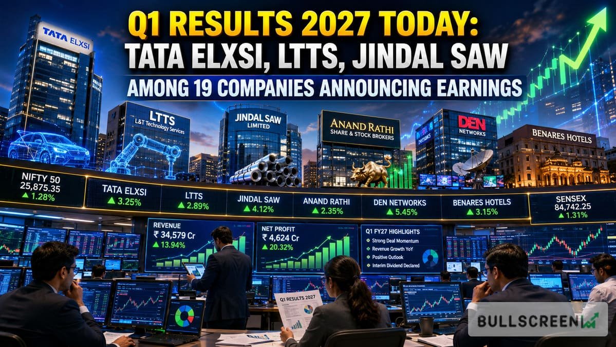 Q1 Results 2027 Today: Tata Elxsi, LTTS, Jindal Saw Among 19 Companies Announcing Earnings
