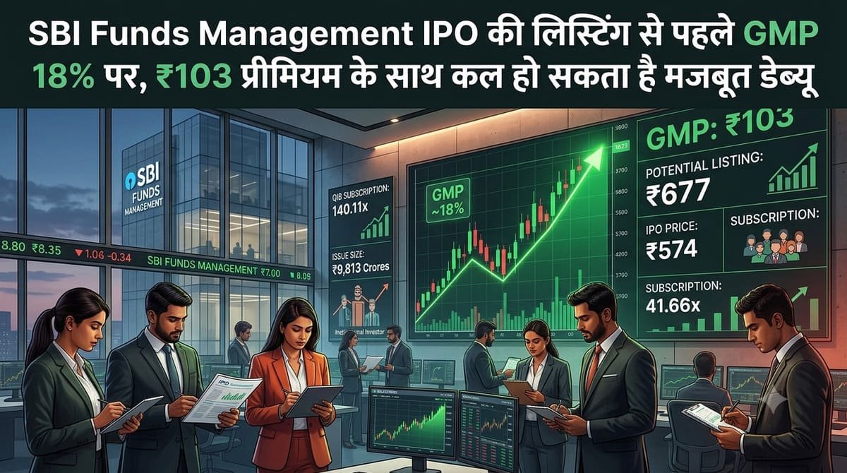 SBI Funds Management IPO की लिस्टिंग से पहले GMP 18% पर, ₹103 प्रीमियम के साथ कल हो सकता है मजबूत डेब्यू